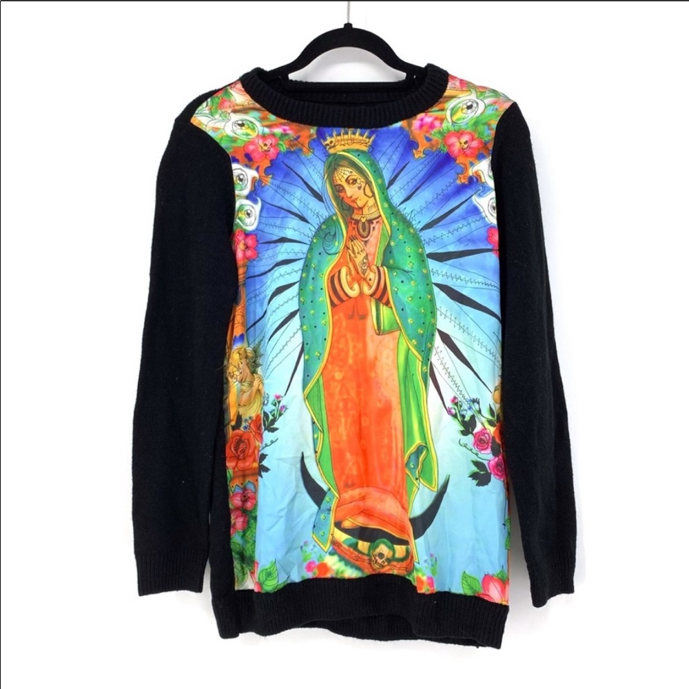 💖LAST CHANCE💖 Iron Fist Virgin Mary Tattooed Graffitti Sweater